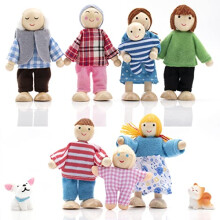 Wooden Dollhouse People Family Set with Cat and Dog, Dolls House Figures for Pretend Dollhouse Accessories Gift