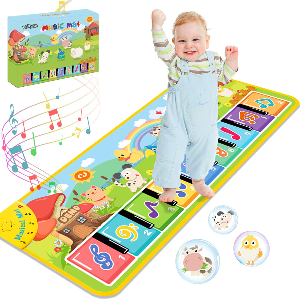 Lobyoh Music Piano Mat For Kids With 5 Modes, 8 Animals, Musical Dance Mat Children Keyboard Play Mat Gifts For Baby Boys Girls
