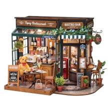 Rolife Model Kit Tipsy Restaurant DIY Miniature House Kit Miniature Caf? Dollhouse Doll House Home Decoration Birthday Gift for Children and Adults