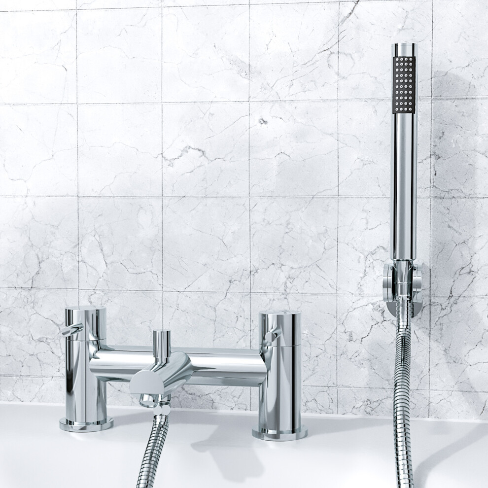 Blossom Modern Bridge Deck Mounted Bath Filler Shower Mixer Tap With Handheld Kit
