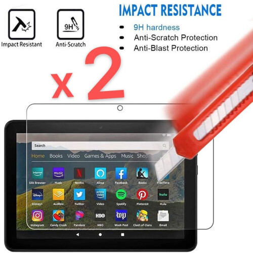 (Fire 10 2017 7th generation) 2 pcs tablet tempered glass screen protector for Amazon fire HD 8 10th 1