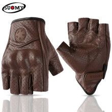 (LSU13H Brown-Hole) Sommer Braune Motorradhandschuhe Fingerlose Ziegenleder Moto Fahrhandschuh Halbfinger