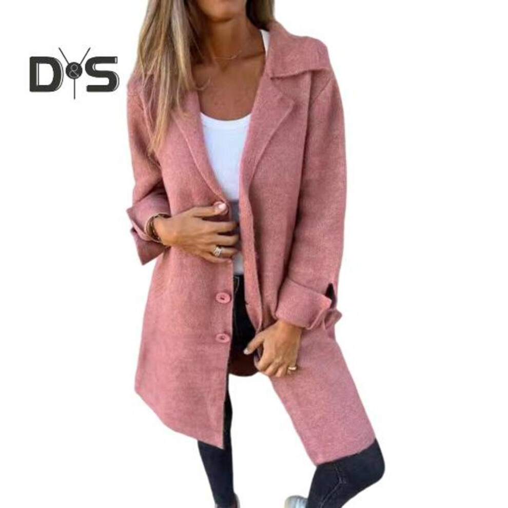 (pink, XL) Women's Lapel Jacket Long Sleeved Woolen Coat Slim Jacket Office Pocket Casual Thin Cardigan for Autumn Winter