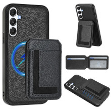 (black, Samsung Galaxy A56) Magsafe 2 in 1 Detachable Samsung Wallet Case with Card Holder Magnetic Kickstand PU Leather Flip Cover For Samsung Galaxy A26 A56 A36 A16 A06 M35 A55