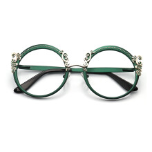 (Verde--325) Montatura per occhiali da donna, retrò, rotondi, alla moda, di lusso, anti luce blu