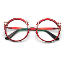 (Rosso--350) Montatura per occhiali da donna, retrò, rotondi, alla moda, di lusso, anti luce blu.