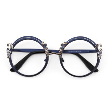 (Blu--350) Montatura per occhiali da donna, retrò, rotondi, alla moda, di lusso, anti luce blu