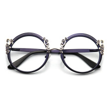 (Viola--300) Montatura per occhiali da donna, retrò, rotondi, alla moda, di lusso, anti luce blu