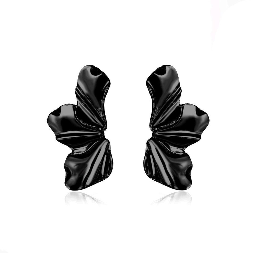 (black) New Trendy Design French Petal Stud Earrings For Women Korean Fashion Earring Birthday Party Jewelry Gifts