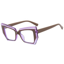 (Viola-+600) Montatura per occhiali da vista da donna con design poligonale di lusso alla moda, anti luce blu,
