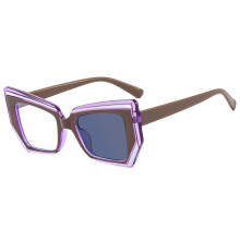 (Fotocromatico Viola-+175) Montatura per occhiali da vista da donna con design poligonale di lusso alla moda,