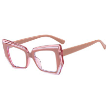 (Rosa-+450) Montatura per occhiali da vista da donna con design di lusso poligonale alla moda, anti luce blu,