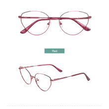 (rosso) Elegante montatura per occhiali da vista rotondi da donna, con montatura completa, stile gatto, in metallo,