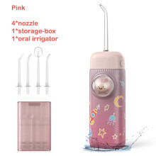 (Rosa con 4 ugelli) Mini irrigatore orale elettrico per bambini, portatile, senza fili, per la pulizia dei denti