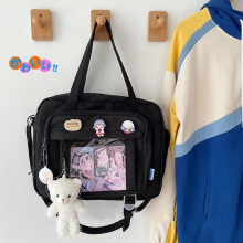 (Borsa nera e spille Taiyaki) Borsa JK per ragazze delle scuole superiori giapponesi, borse trasparenti, cartelle