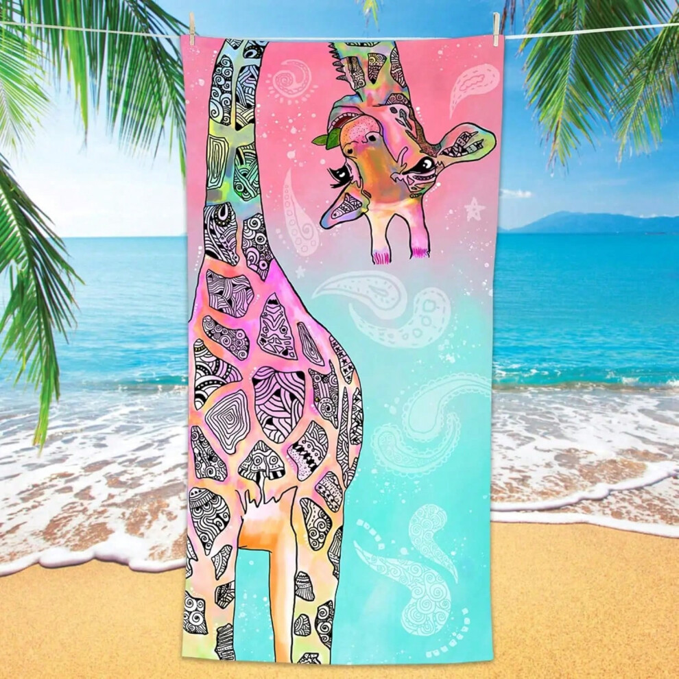(DT250603100061, 150X220cm(59x86in)) "Giraffe Bonsai Beach Towel - Teal/Pink Mandala Microfiber, Quick-Dry Sand-Free for Yoga, Travel & Kids,  Funny G-image-OPC-PHCDVDW-NEW