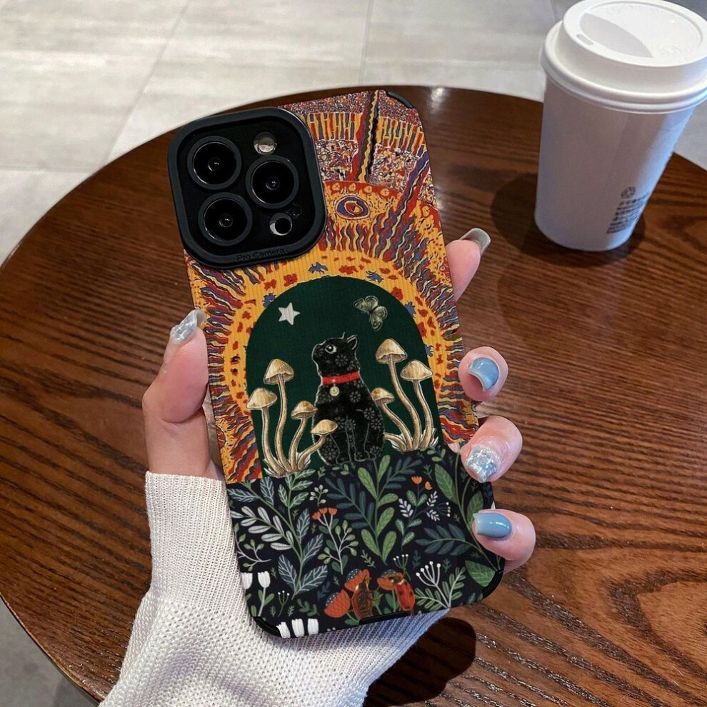 (as the picture, For iPhone 14 Plus) 16 Pro Max Fashion Silicone Leather Mushroom Cat Phone Case For Iphone 15 Promax 14 13 11 12 Mini Soft Shockproof Full Cover