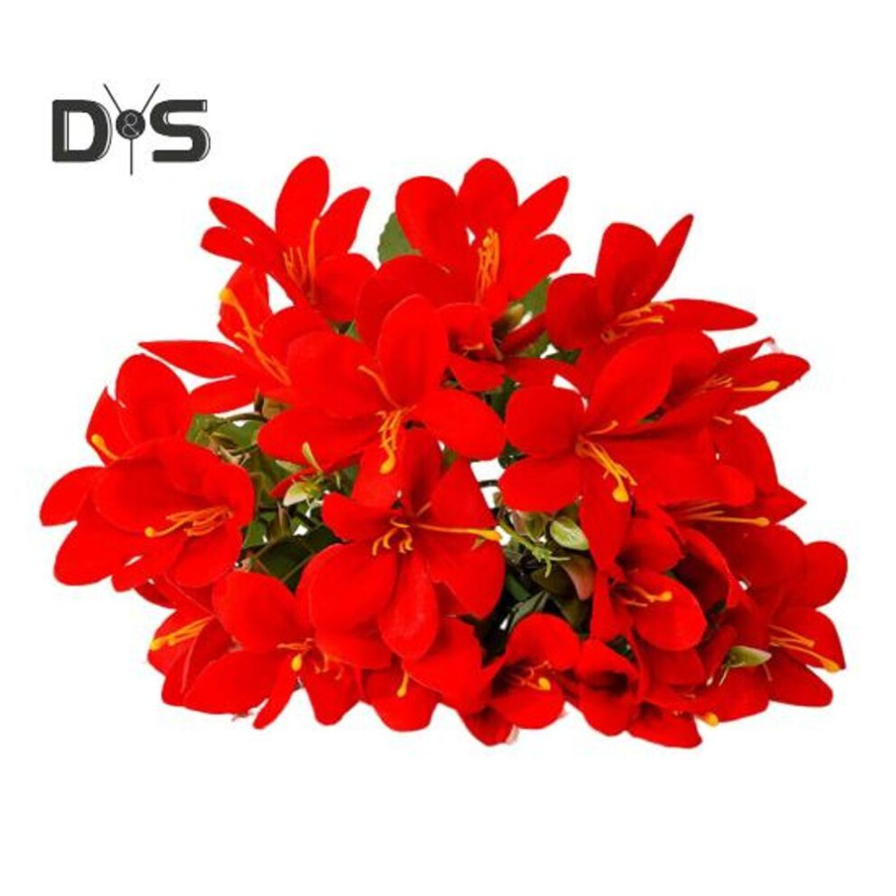 (red) Artificial Lily Branch With Stem 5 Fork 10 Head Home Wedding Party Faux Flower Floral Arrangement Indoor Outdoor Decoration Photo Props