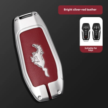 (Cavallo selvaggio rosso a guscio singolo in argento) Custodia per chiave Ford Mustang adatta per modelli 2015-16-17