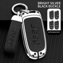 (A-argento nero) Custodia in lega di zinco in pelle per chiave auto per Jeep Renegade Compass Grand Cherokee per