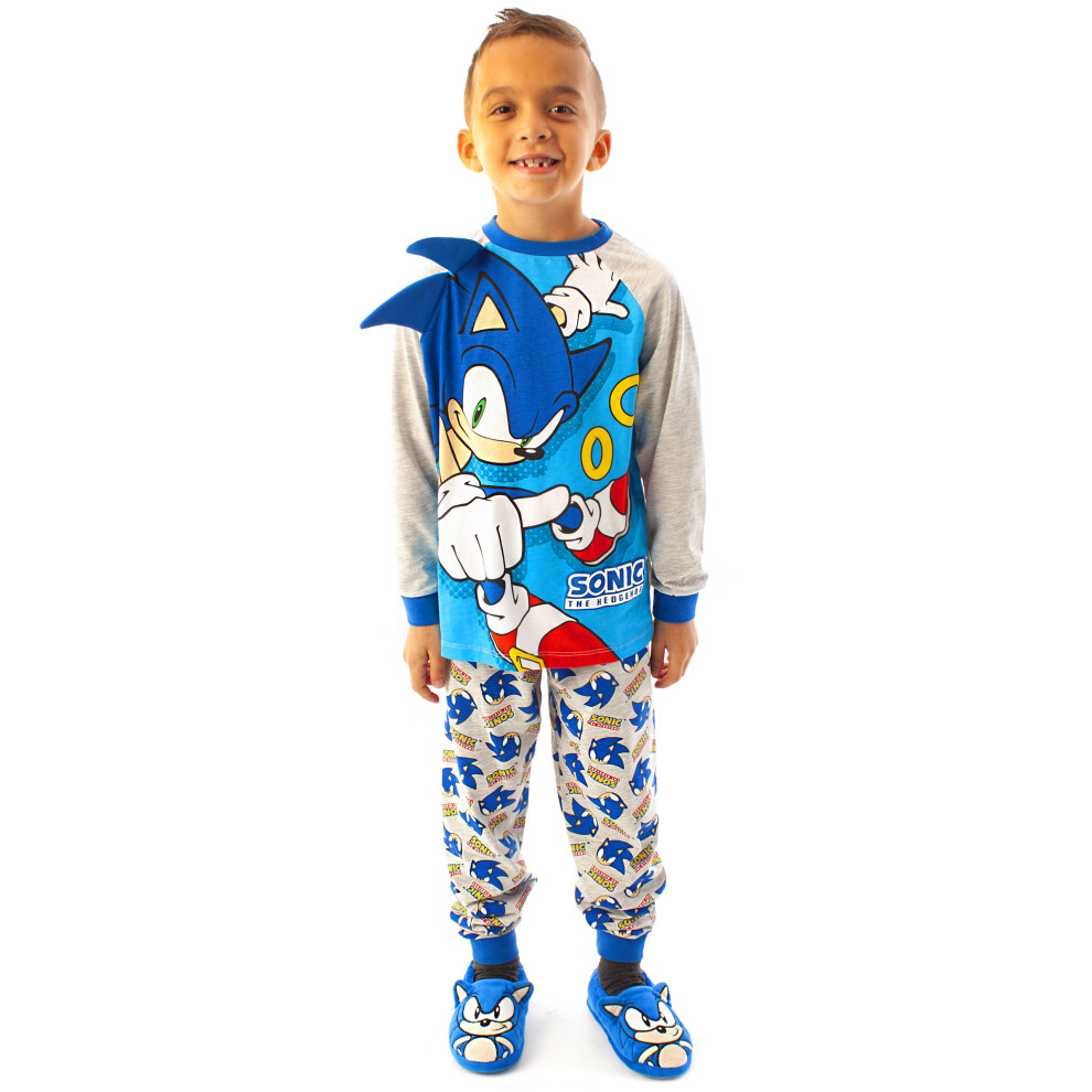 (9-10 Years) Sonic The Hedgehog Pyjamas For Boys | Kids Character Costume Blue & Grey PJs | Game Sonic T-Shirt & Trousers Merchandise Gifts