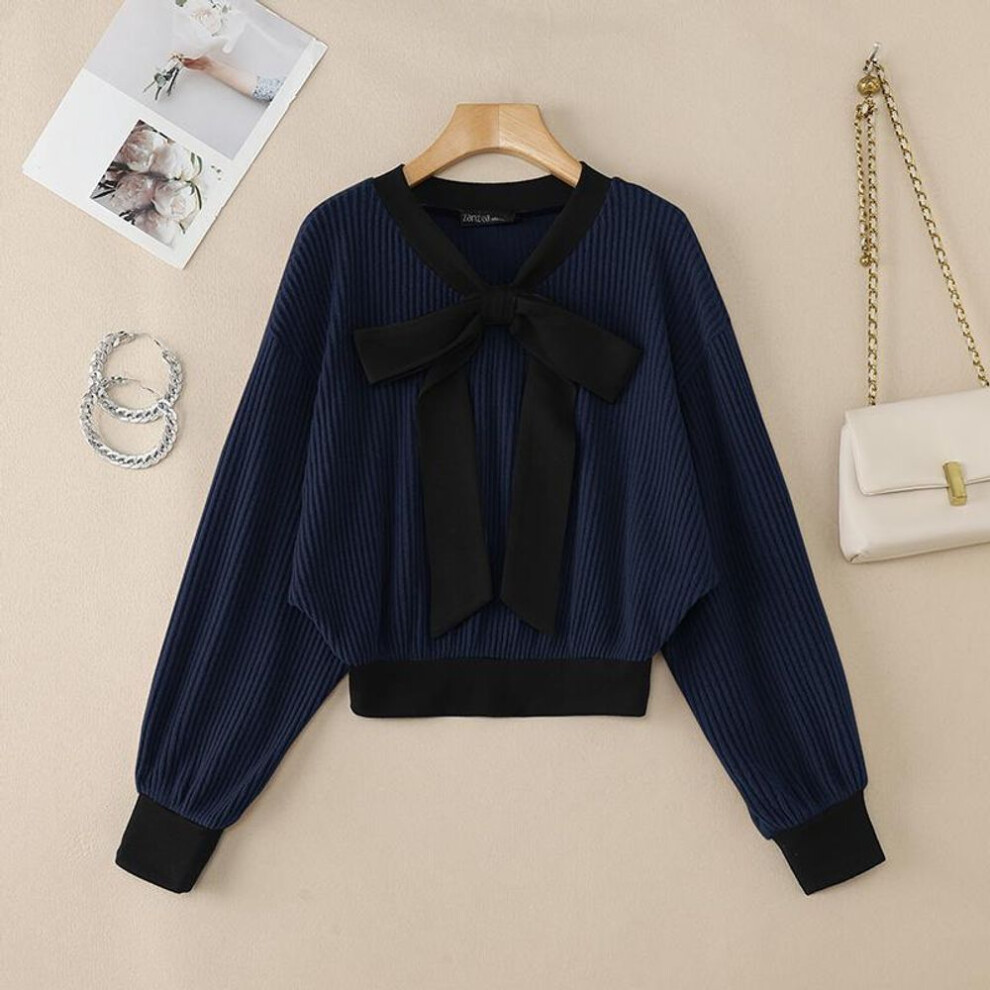 (4XL, dark blue) Zanzea Women Casual Round Neck Loose Long Sleeve Spring Blouse