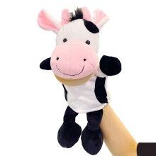 (Black White Cow) Cows Ducks Pigs Frogs Mouth Opening Ventriloquis Puppet Toys Hand Gift Plush Kid