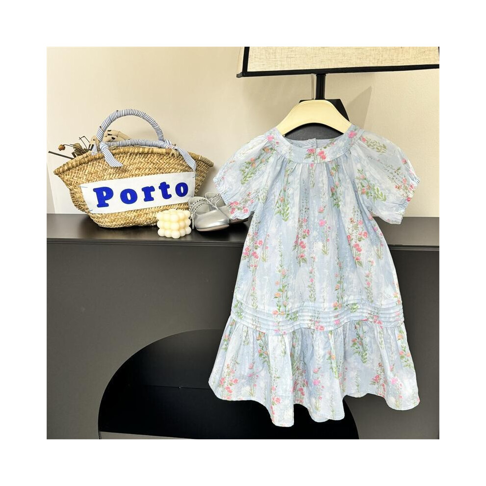 (130cm) Flower Print Children Princess Dress Short Sleeved Round Fashion Clothes Neck-image-OPC-PHCFPJ2-NEW