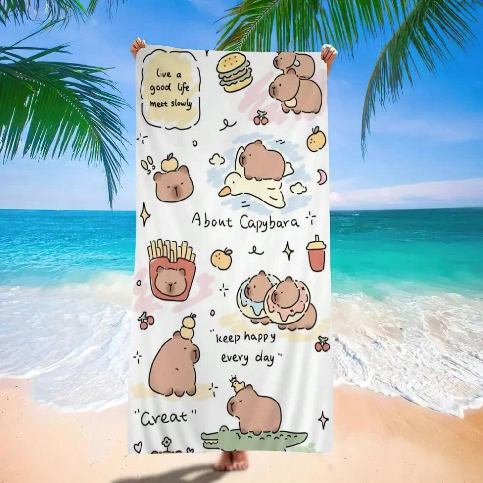 (zjl-250607000054, 80x160cm) Cute Bear with Coffee and Donuts Bath Towel - Soft Absorbent, Perfect for Kids | Fun Cartoon Design with Sweet Treats The-image-OPC-PHCFR8C-NEW