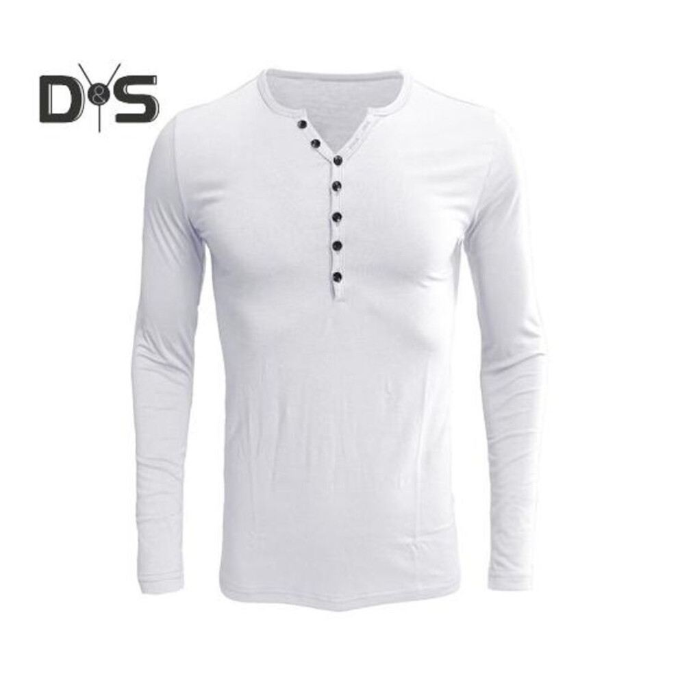 (white, XXL) Men's V-Neck T-Shirt Long Sleeve Leisure Sports Top Casual Slim Fit Muscle Shirt for Spring And Autumn Daily Wear