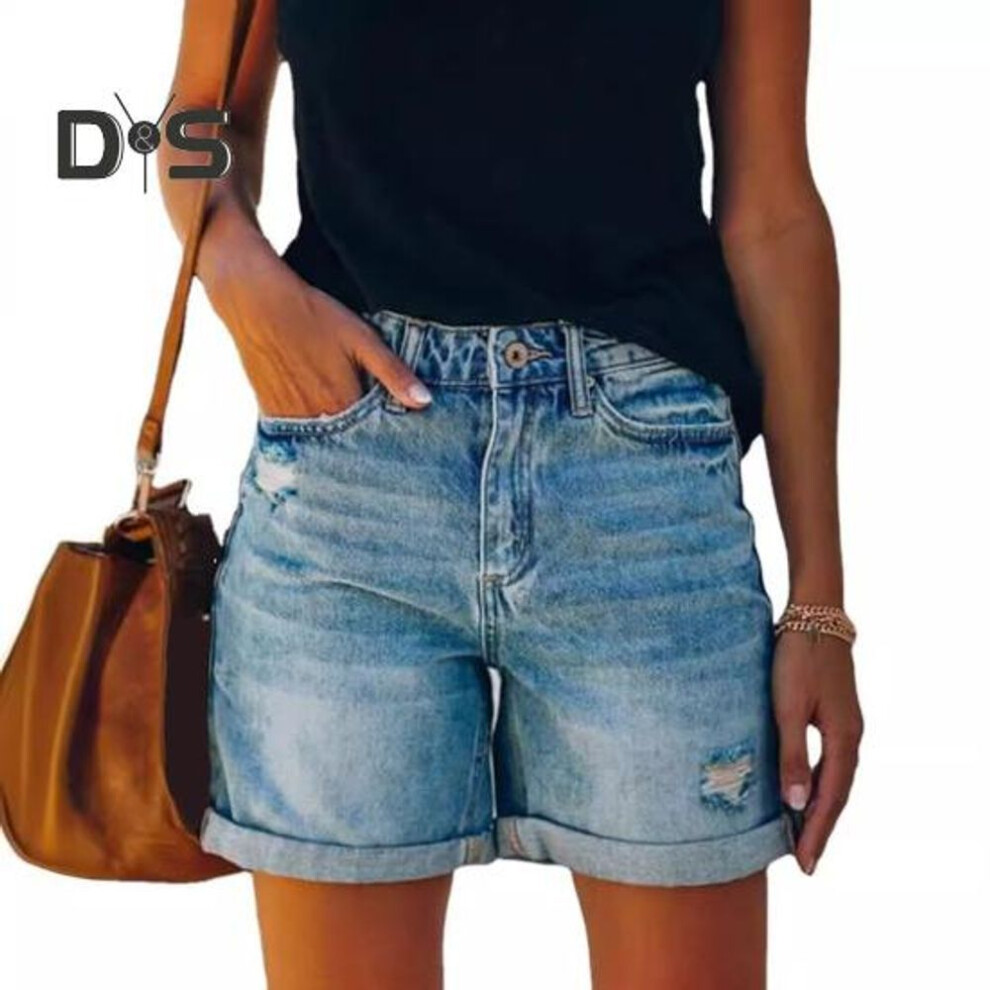 (light blue, S) Jean Shorts for Women High Waisted Ripped Distressed Denim Shorts Summer Stretchy Casual Shorts with Pockets