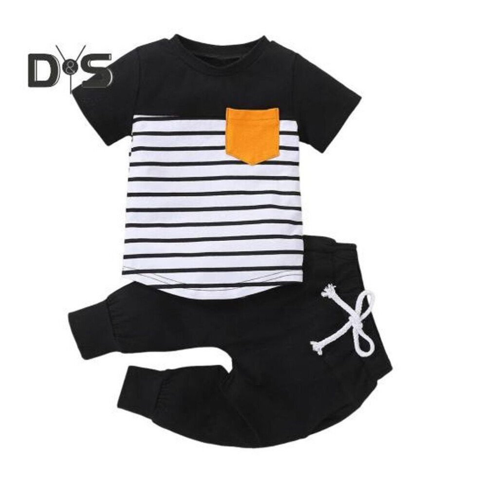 (black, 70cm) Toddler Boys Stripe T-shirt Tops Shorts Set Fashion 2-Pieces Outfits for Kids 1-6 Years Daily Wear Wedding Photo Shoot Birthday Gift