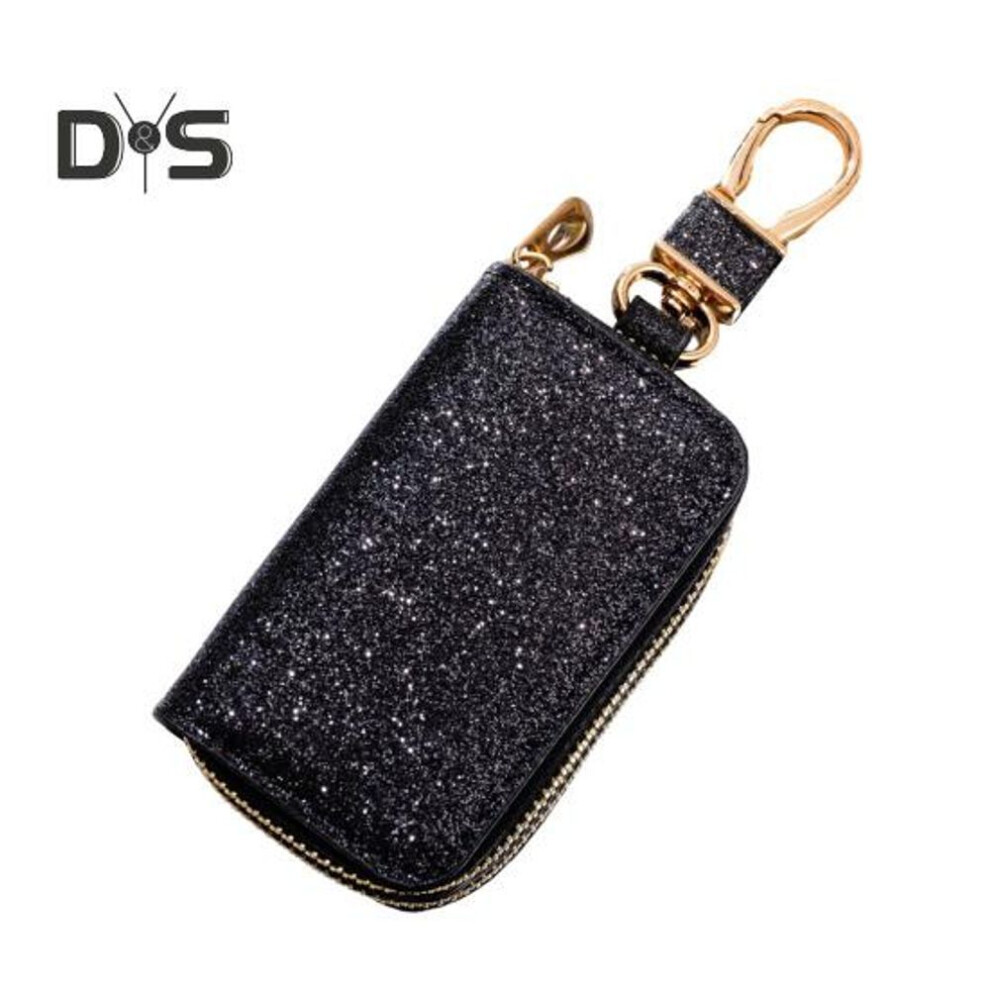(Other) Faux Leather Car Key Case Mini Portable Glitter Men Women Car Key Bag Keychain Remote Key Fob Holder Zipper Bag Protector Pouch