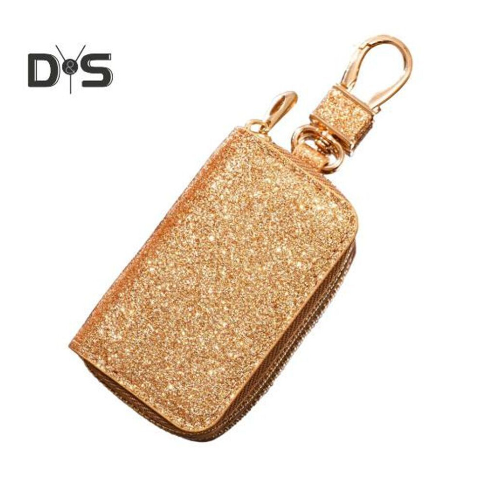 (Other) Faux Leather Car Key Case Mini Portable Glitter Men Women Car Key Bag Keychain Remote Key Fob Holder Zipper Bag Protector Pouch