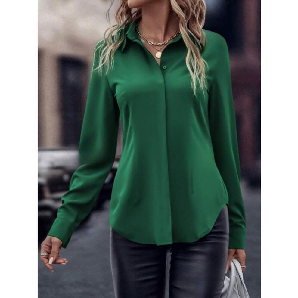 (S, dark green) Women's Fashion New Lapel Long Sleeve Commuter Slim Cardigan Top