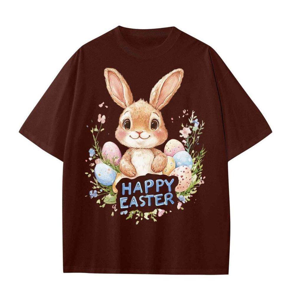 (wine, 140) Boys And Girls Casual Loose Easter Print T-Shirt Round Neck Pullover Short Sleeve Top