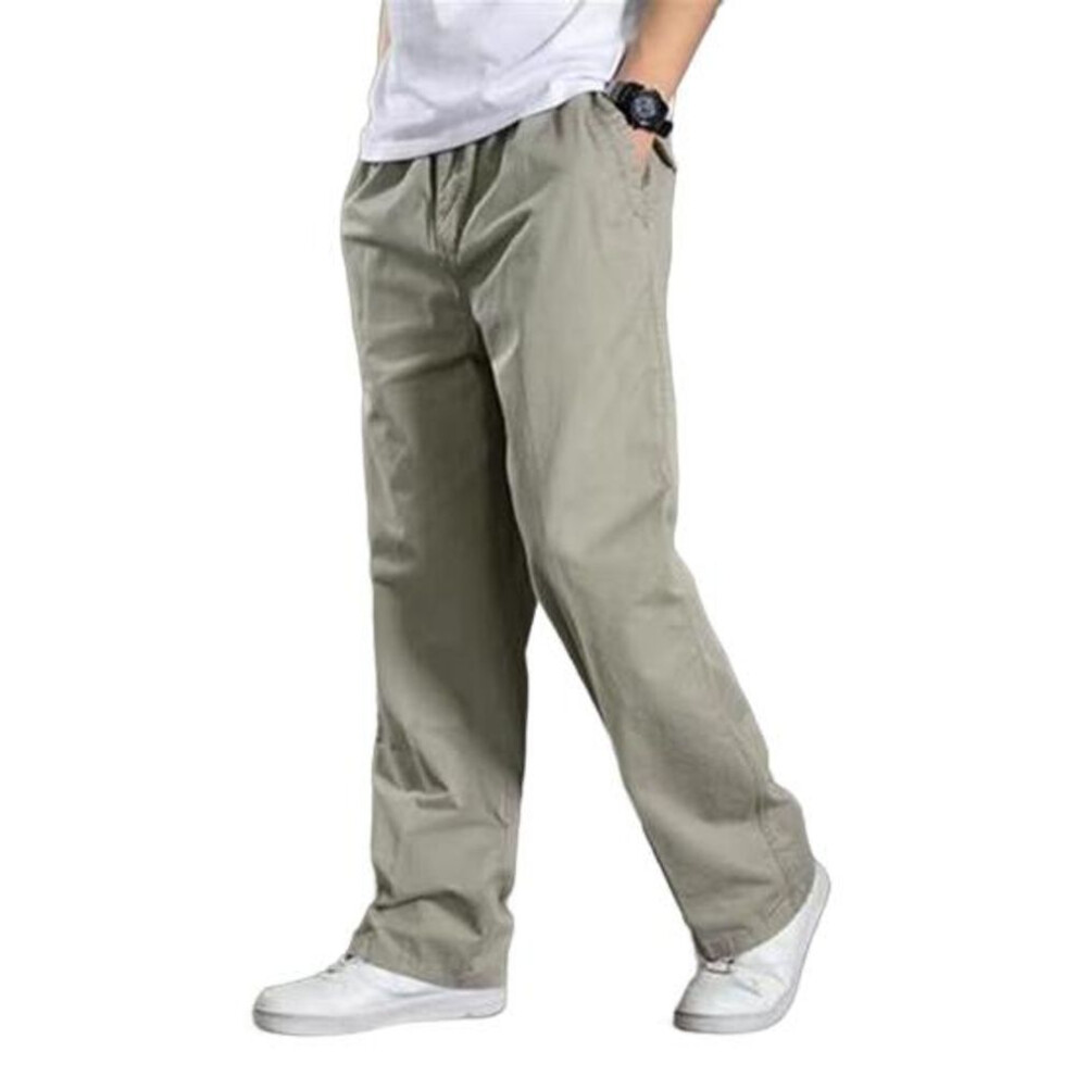 (green, 2XL) Men Work Pants with Pockets Wide Leg Loose Cargo Pants Solid Color Cotton Thin Wear-resistant Trousers Streetwear Slacks for Outdoor Hiking Camping