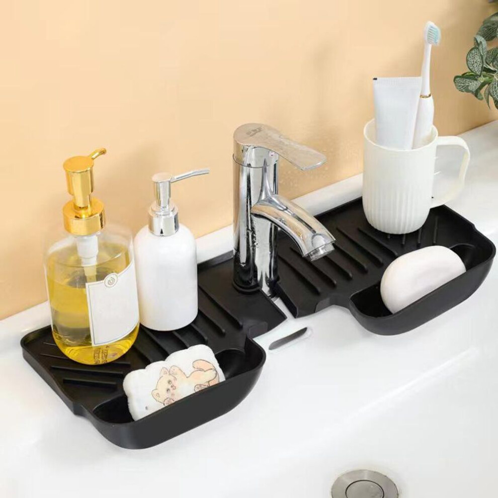 (black) Silicone Sink Splash Guard Waterproof And Mildew-proof Mat Draining Organization Plate For Kitchen Sink Storage