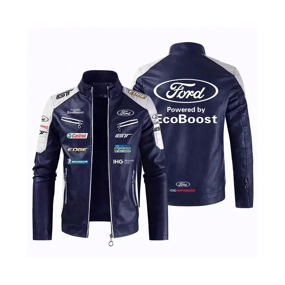 (2, XXL) F1 racing suit men's motorcycle leather jacket suitable for Ford FOR D team autumn and winter velvet warm jacket-image-OPC-PHCFYMN-NEW
