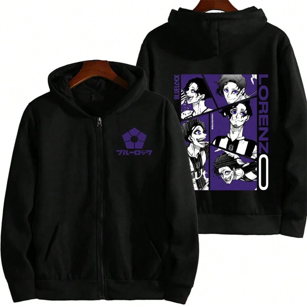 (black, S) Blue Lock Don Lorenzo Men Zipper Hoodie Spring Autumn Women Sweatshirt 2024 New Cartoon Japan Anime Couple Jackets Coat