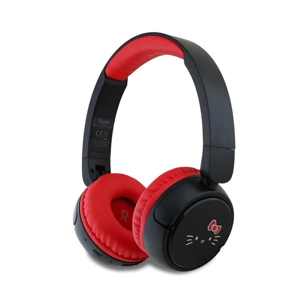 Hello Kitty Face Logo Bluetooth Wireless Headphones - Hkobhv6rokfr Black/Red