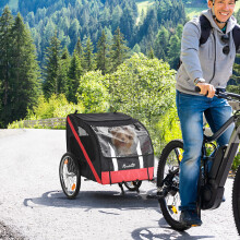PawHut Dog Bike Trailer, Metal Pet Cart Carrier for Bicycle Kit, Black and Red