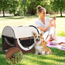 PawHut 81cm Foldable Pet Carrier, Pet Travel Bag for Cats, S M Dogs, Brown