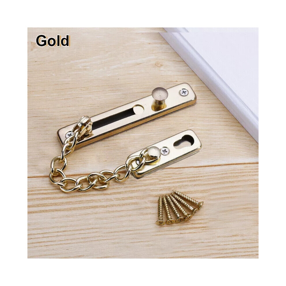 (Gold) Door Chain Lock Latch With Spring Stainless Steel Security Press Bolt Uk 6963793385980