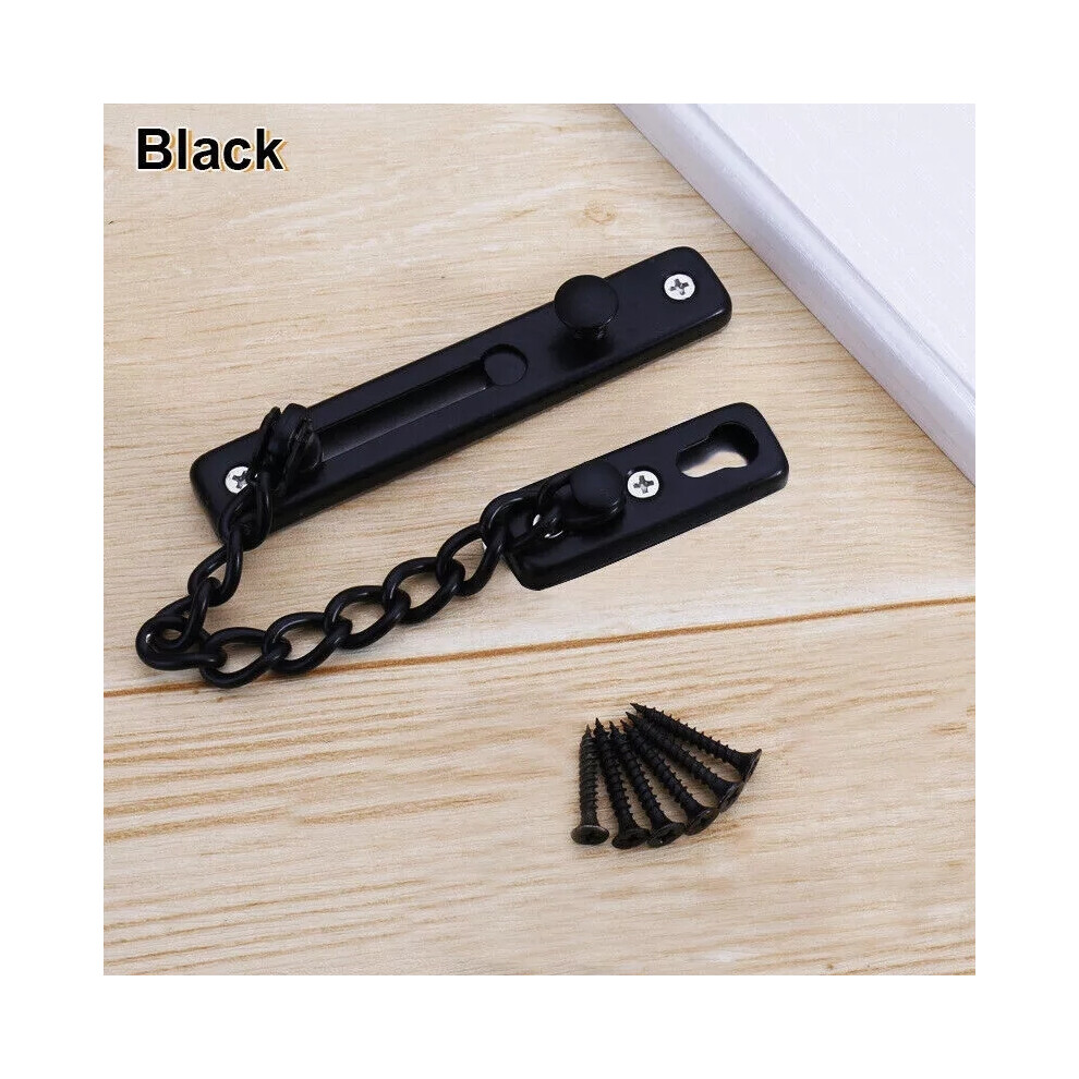 (Black) Door Chain Lock Latch With Spring Stainless Steel Security Press Bolt Uk 6963793385959