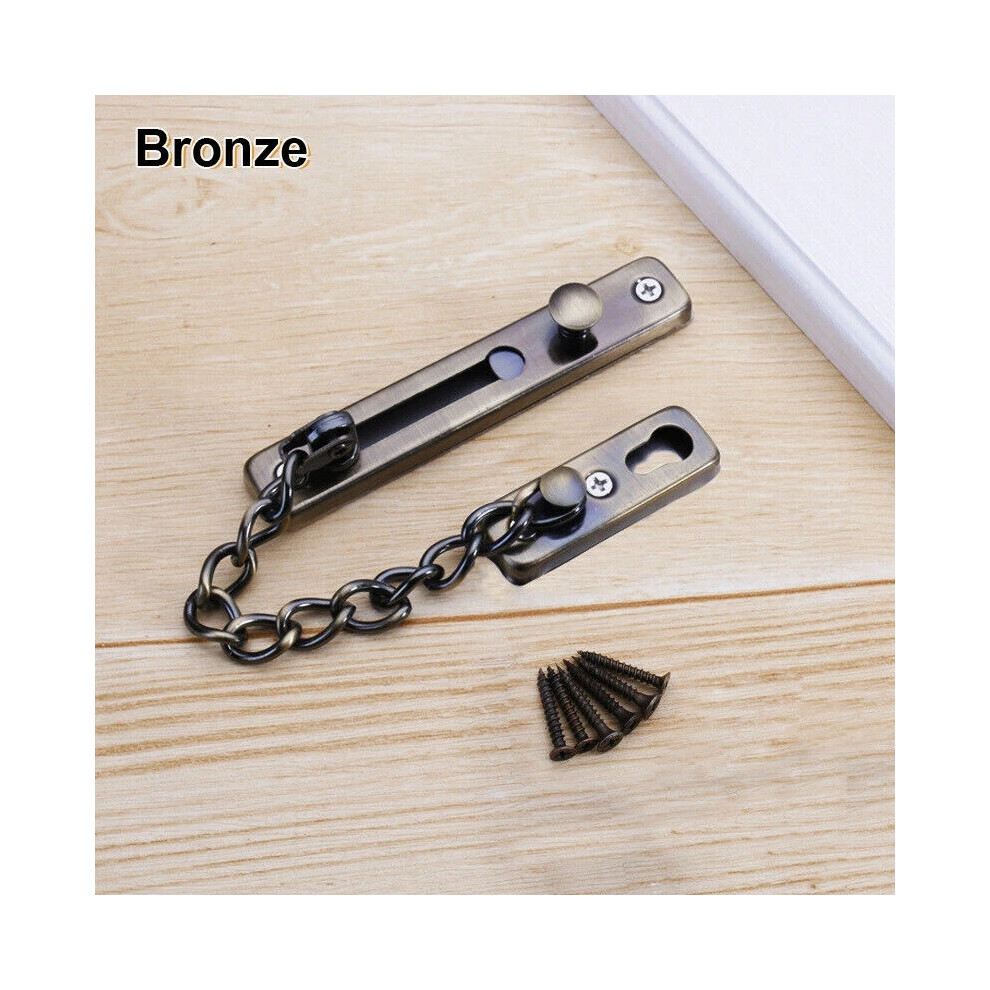 (Bronze) Door Chain Lock Latch With Spring Stainless Steel Security Press Bolt Uk 6963793385966