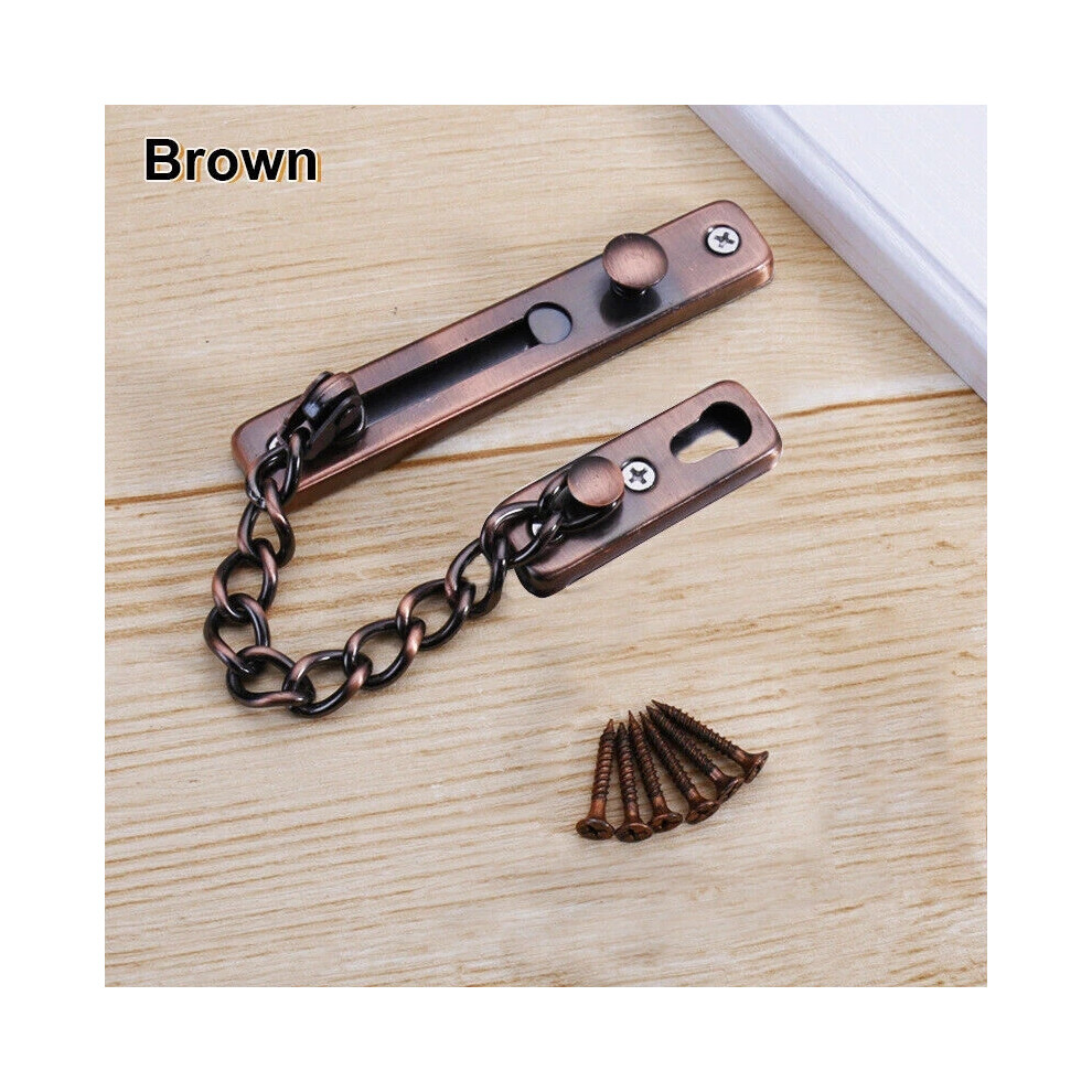 (Brown) Door Chain Lock Latch With Spring Stainless Steel Security Press Bolt Uk 6963793385973