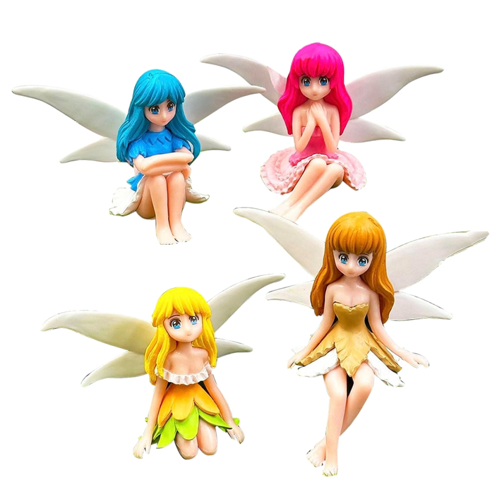Melitt Miniature Fairy Figurines - 4Pcs Small Flower Fairies Ornaments Resin Mini Tiny For Garden Decor
