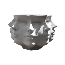 Abstract Style Flowerpot Vase Mould Multi-Faceted Human Face Flower Pot White