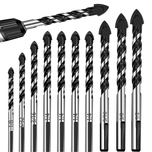 Masonry Drill Bit Set for Glass/Tile/Plastic/Wood/Concrete/Cement/Metal, Professional Carbide Bits,Set (1/8-1/2In)